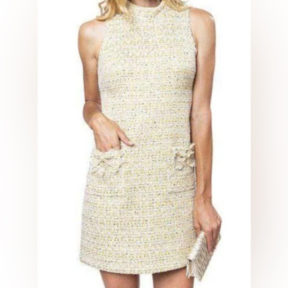 Julie Brown NWT Tweed Shift Dress –Ivory Textured Sleeveless Mini Sz 10